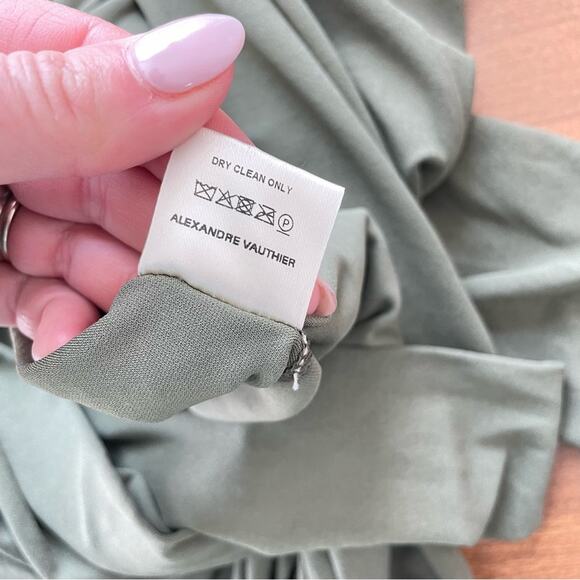 Alexandre Vauthier | Women’s Olive Green Stretch Jersey Gown Maxi Dress Ruched - Picture 13 of 14